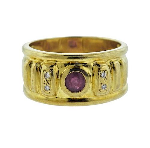 18K Gold Diamond Ruby Wide Band Ring