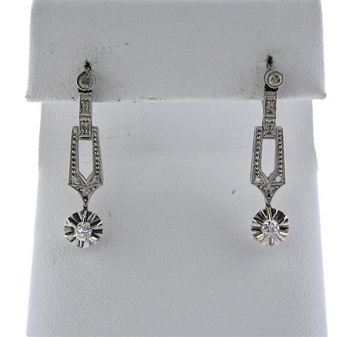 Art Deco Platinum Diamond Drop Earrings 