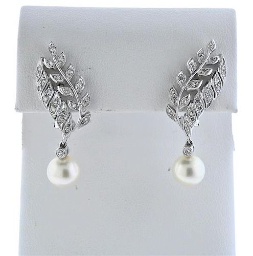 18k Gold Diamond Pearl Earrings 