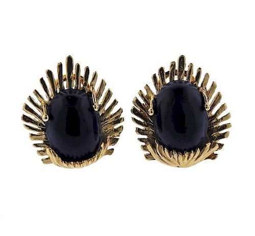 14K Gold Blue Stone Earrings