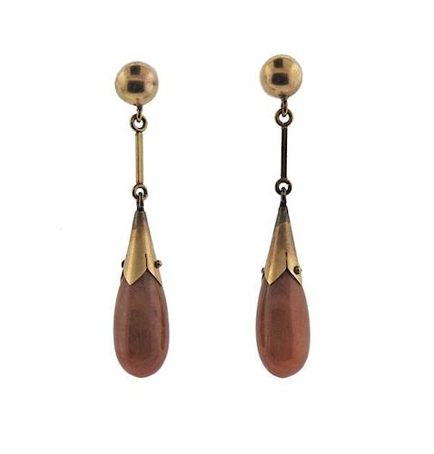 14k Gold Orange Stone Teardrop Earrings 
