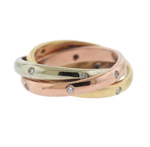 14k Tri Color Gold Diamond Rolling Band Ring 