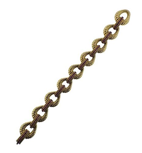 Vintage Tiffany &amp; Co 18K Gold Ruby Link Bracelet