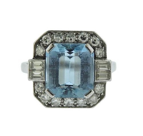 Platinum Diamond Aquamarine Ring