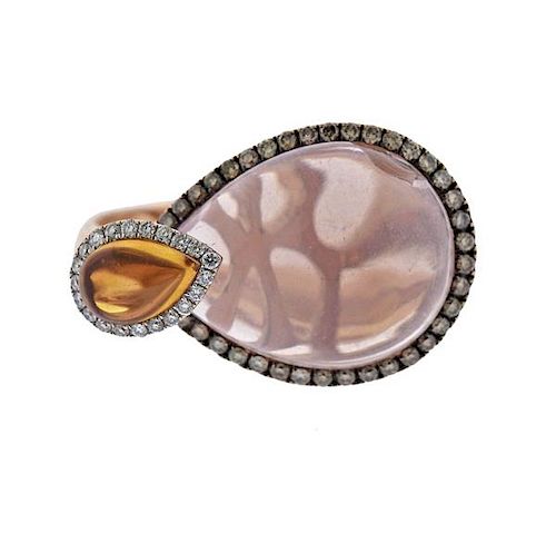 18K Gold Diamond Rose Quartz Citrine Ring