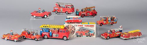 Nine tin litho fire related vehicles