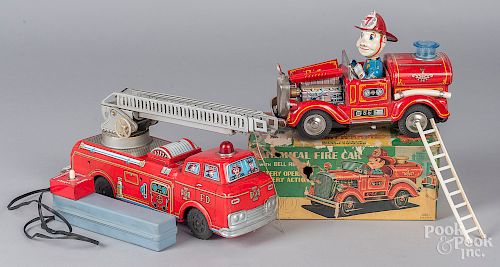 Japanese tin litho battery operated Fire car