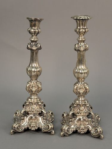 Pair of sterling Rococo hollow candlesticks (as is), 15