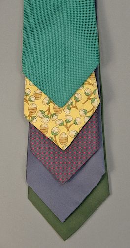 Assorted group of five Hermes silk ties. wd. 3 3/4in.