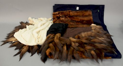Group lot to include mink fur, bed cover, and three mink shawls.