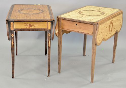 Pair of inlaid Pembroke drop leaf tables. ht. 27in., top: 19" x 33"