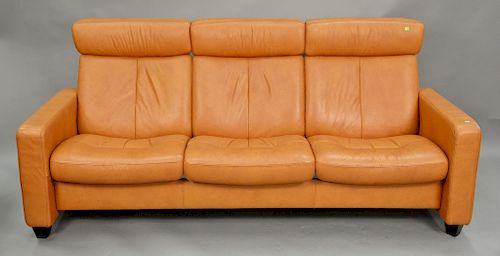 Ekornes reclining three seat leather sofa. lg. 85in.