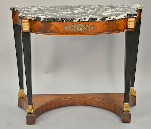 Weiman mahogany marble top table. ht. 31in., wd. 33in.