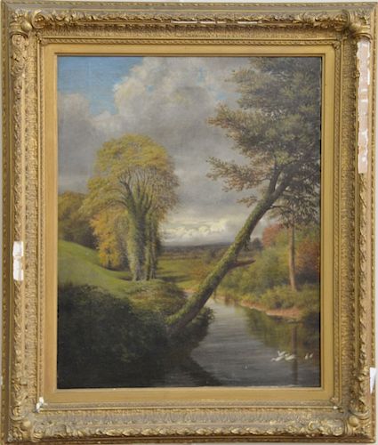 19th century English School landscape, oil on canvas, View Near Monkstown Cork, unsigned, titled on back of stretcher, 20" x 16".