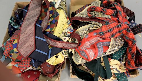 Two ray lots with approximately twenty-five ties, fifteen bow ties, and handkerchiefs, etc
