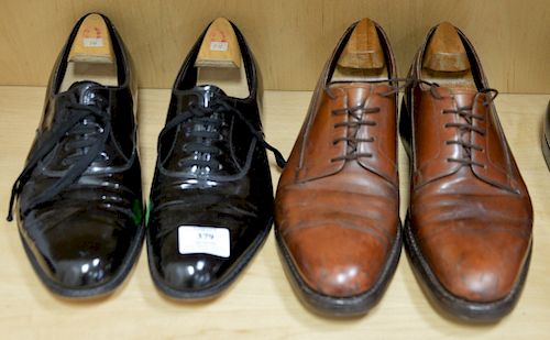 Lot of nine pairs of used mens shoes to include Lowa boots, Maxwell loafers, Hshide Paul Swan, Charles Jourdan loafers, approximate ...