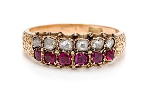 A Georgian Yellow Gold, Ruby and Diamond Ring, 2.10 dwts.