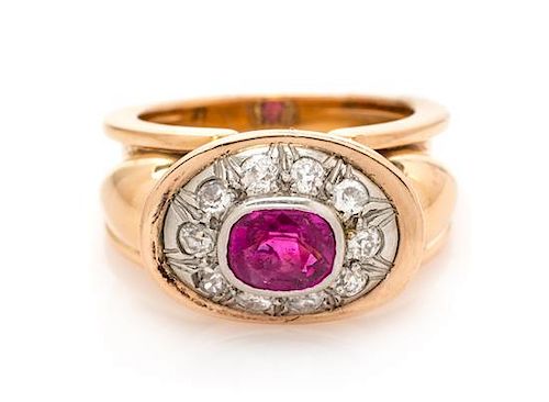 A Retro Rose Gold, Pink Sapphire and Diamond Ring, 6.10 dwts.
