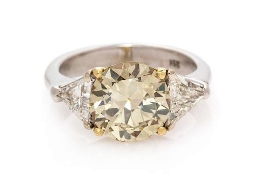 An 18 Karat Bicolor Gold, Fancy Brownish Yellow Diamond and Diamond Ring, 3.30 dwts.