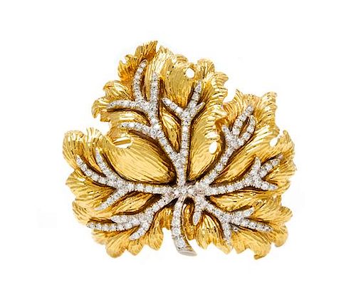 * An 18 Karat Bicolor Gold and Diamond Leaf Brooch, Tiffany & Co., Italy, 24.20 dwts.