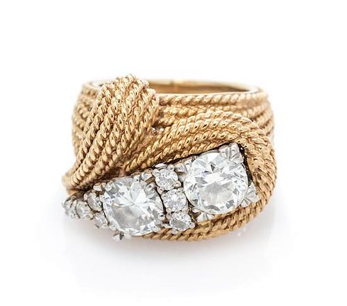 * A Yellow Gold, Platinum and Diamond Ring, 8.20 dwts.