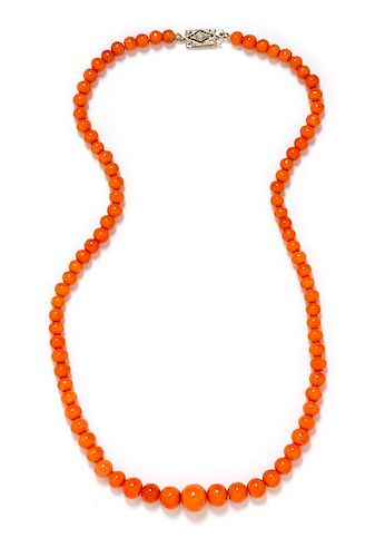 A Graduated Coral Bead Necklace, 13.95 dwts.
