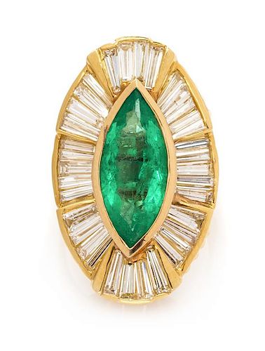 An 18 Karat Yellow Gold, Colombian Emerald and Diamond Ring/Pendant, 10.10 dwts.