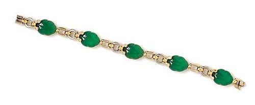 An 18 Karat Bicolor Gold, Green Chalcedony and Diamond Bracelet, Cartier, Circa 1990, 30.30 dwts.