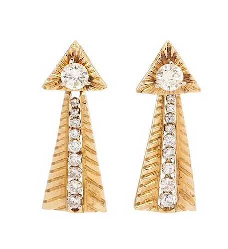 * A Pair of Yellow Gold and Diamond Convertible Day/Night Earrings, 9.40 dwts.