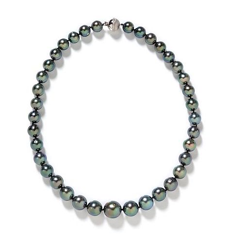 A Graduated Single Strand Cultured Tahitian Pearl Necklace,