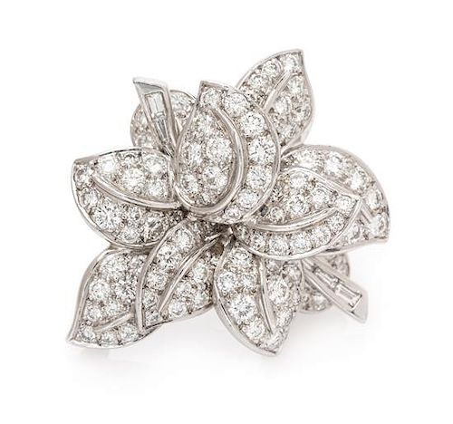 A Platinum and Diamond Leaf Cluster Brooch, 17.15 dwts.