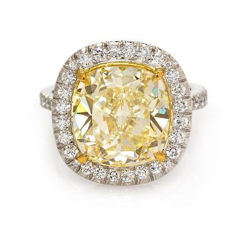 A Platinum, 22 Karat Yellow Gold, Fancy Yellow Diamond and Diamond Ring, A. Aletto, 8.70 dwts.