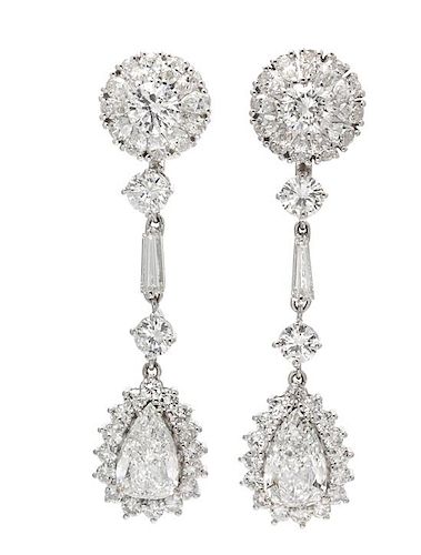 A Pair of 14 Karat White Gold and Diamond Convertible Day/Night Drop Earrings, 12.20 dwts.