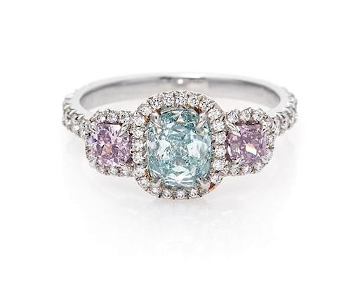 An Important Platinum, Fancy Colored Diamond and Diamond Ring, 3.70 dwts.