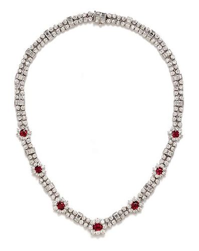 A Platinum, Burmese Ruby and Diamond Necklace, 46.85 dwts.