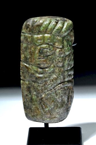 Finely Carved Maya Jade Pendant w/ Standing Warrior