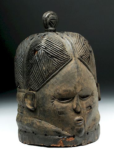 Early 20th C. African Mende Wood Helmet Mask