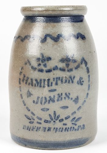 HAMILTON & JONES GREENSBORO PA, STONEWARE JAR.
