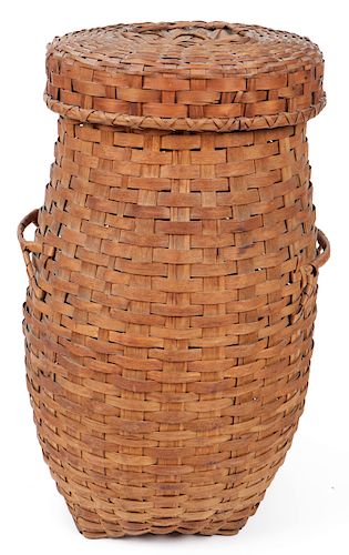 Large Antique Lidded Storage Basket