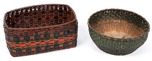 2 Antique Paint Decorated Splint Baskets
