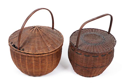 2 Antique Lidded Storage Baskets