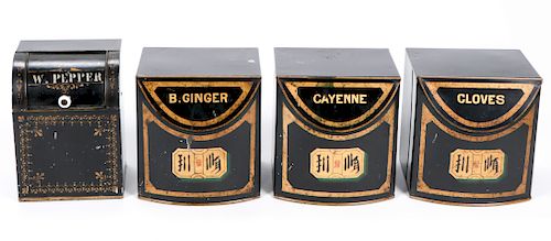 4 Antique Tole Painted Spice Boxes