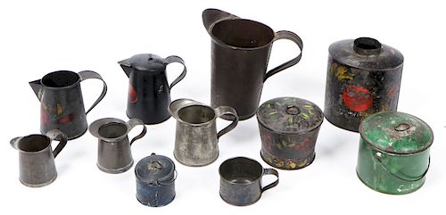Estate Collection of Antique Tin Pitchers & Containers