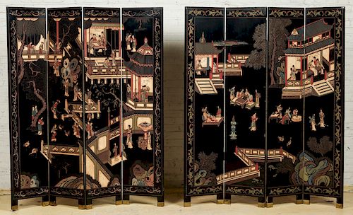 2 Chinese Wood and Lacquer Screens, Early 20th C