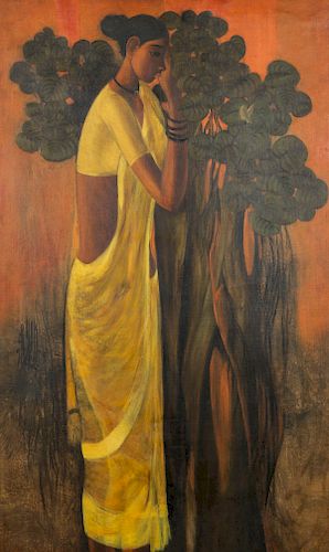 B. Prabha (1933-2001) Painting of a Standing Woman
