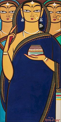 Jamini Roy (1887-1972) Painting of Three Women