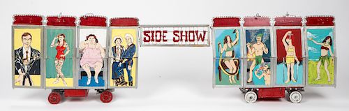 Hand-Painted Sideshow Train Car Sculpture on Wheels