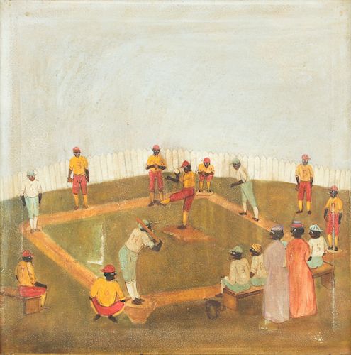 African American Baseball Game, Oil on Canvas, Late 19th/Early 20th C