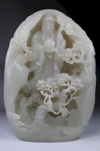 Rare Master Carved Chinese Figural Jade Mountain