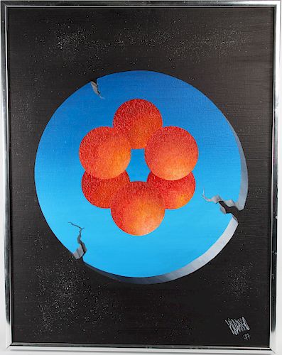 "Six Orange Balls" Signed Surrealist Painting, '77